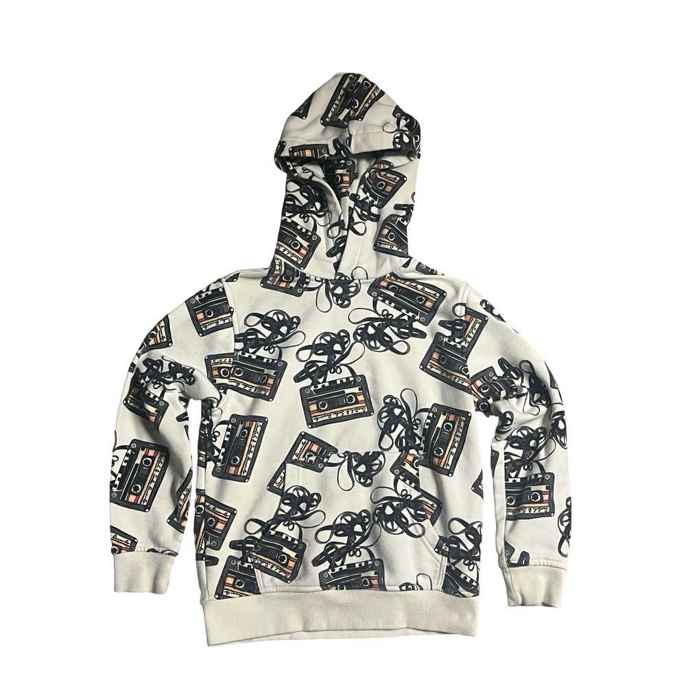 Scotch & Soda Kids Cassette Tape Print Hoodie Sweatshirt Cream Size Medium M